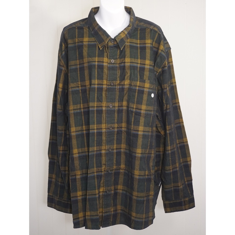 Eddie Bauer 3XB Corduroy Shirt Dark Hunter Green Plaid Ultrasoft Cotton